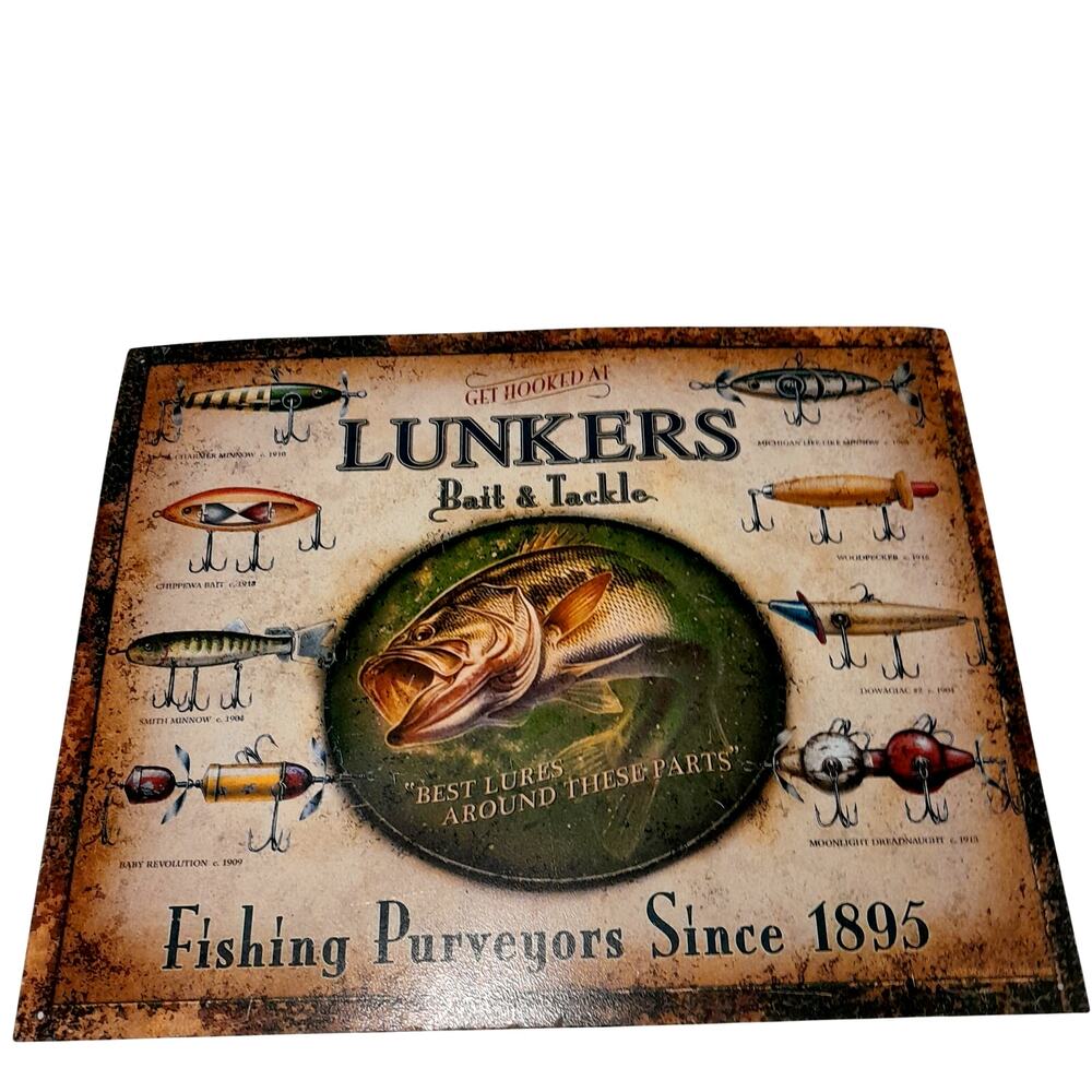 Lunkers Fish and Tackle Tin Sign Retro Vintage 16" x 12.5" New
